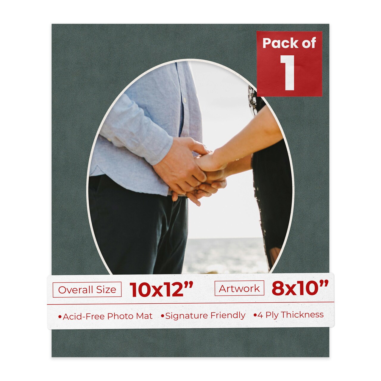 Dark Grey Suede Mat Board for 10x12 Frames - Oval Opening for 8x10 Photos
